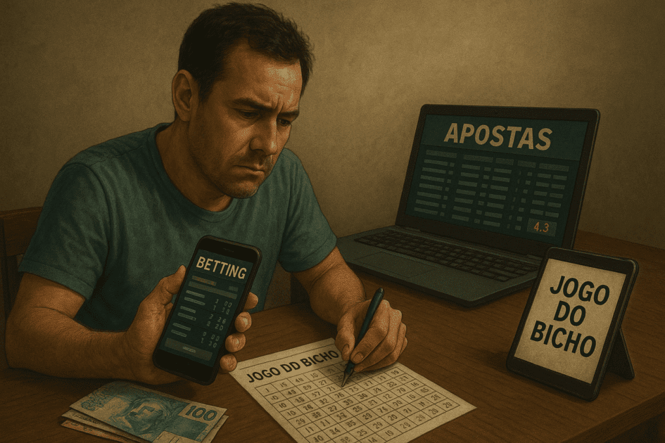 homem apostando no jogo do bicho e em bets