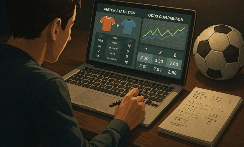 homem no computador analisando as estatisticas e odds de uma partida