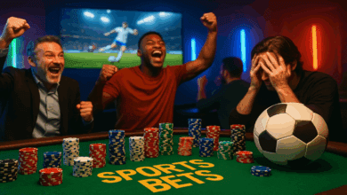 roda de amigos fazendo apostas esportivas e comemorando