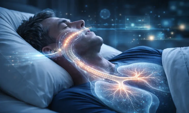 Homem dormindo com problemas respiratorios