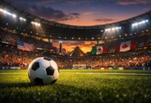 Um estadio de futebol lotado para a copa do mundo