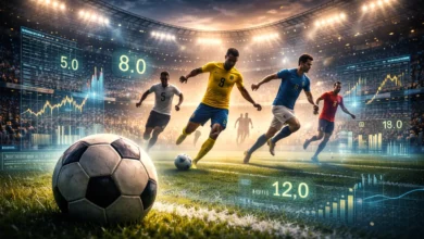 Melhores Apostas para a Copa do Mundo 2026 2 imagem ficticia de jogadores em um campo com odds em todos lugares
