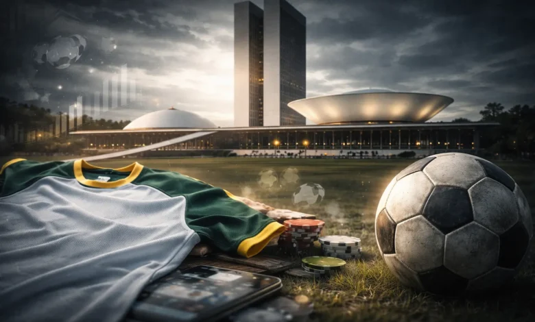 Senado avança com projeto que proíbe publicidade e patrocínio de bets no Brasil 6 Imagem de uma camisa sem patrocinio e o senado ao fundo