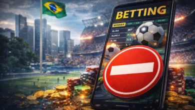 Secretaria de Prêmios e Apostas SPA se posiciona contra proibição de publicidade de bets legais 1 Imagem de um celular com app de uma bet com um sinal de bloqueio