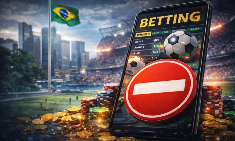 Secretaria de Prêmios e Apostas SPA se posiciona contra proibição de publicidade de bets legais 5 Imagem de um celular com app de uma bet com um sinal de bloqueio