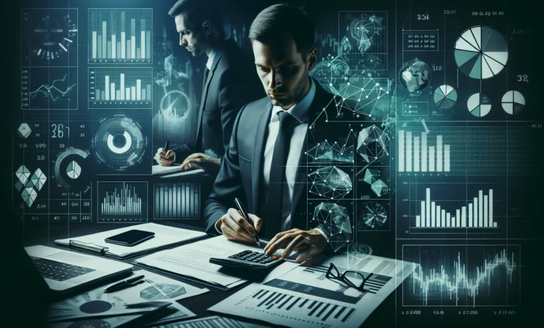 Análise de dados sobre apostas online e inadimplência: documentos financeiros, gráficos estatísticos e interface digital em composição editorial.