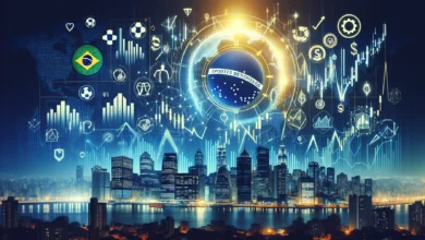 Gráficos de crescimento financeiro e skyline de cidade europeia iluminada, representando recorde do mercado de apostas