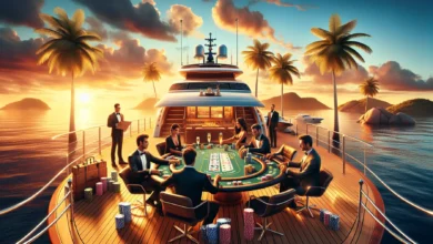 Iate de luxo com mesa de pôquer de alto nível durante o Torneio Poker do Comendador na Paraíba