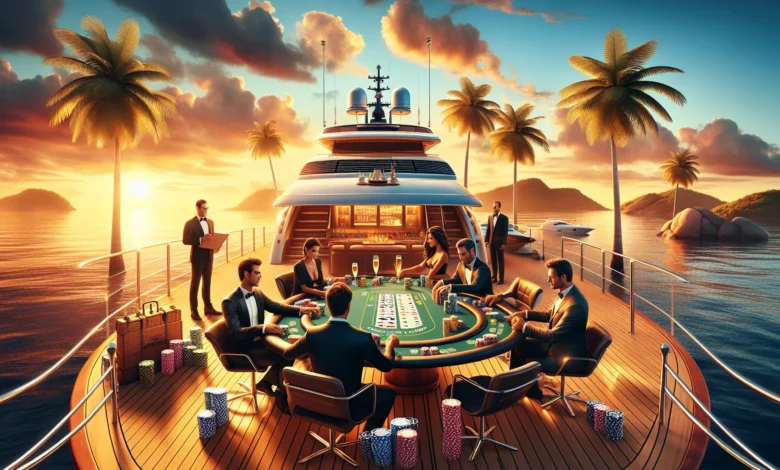 Iate de luxo com mesa de pôquer de alto nível durante o Torneio Poker do Comendador na Paraíba