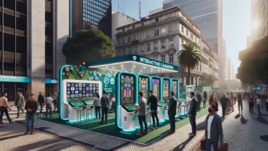 Instalação interativa de cassino responsável na Avenida Paulista com participantes engajados em atividades educacionais sobre jogo responsável