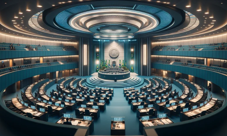 Imagem institucional representando regulação de apostas no Brasil com elementos legislativos e documentos oficiais