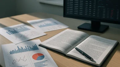 apostas ilegais — Mesa de auditoria com documentos, gráficos e análises de transações financeiras em ambiente de escritório g