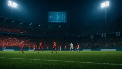 vila nova, náutico, palpite — Panorama de estádio à noite com Vila Nova x Náutico, torcidas em vermelho/branco e preto/branco